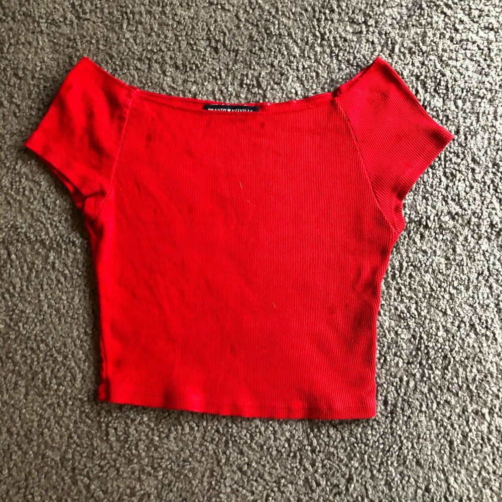 brandy melville red ribbed boat neck top
